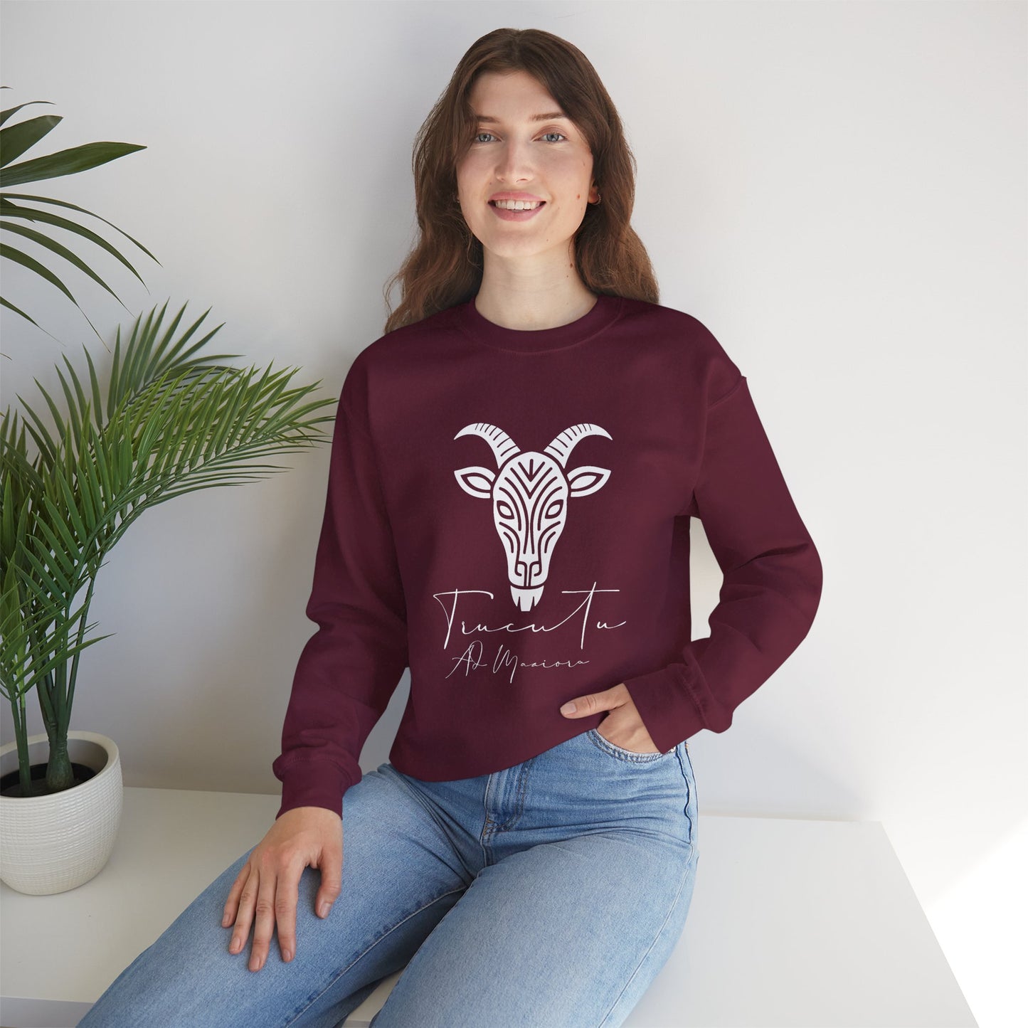 Felpa Unisex TRUCUTU con Simbolo della Capra – Stile Boho Festival | Regalo per Amanti della Natura | Morbida e Comoda