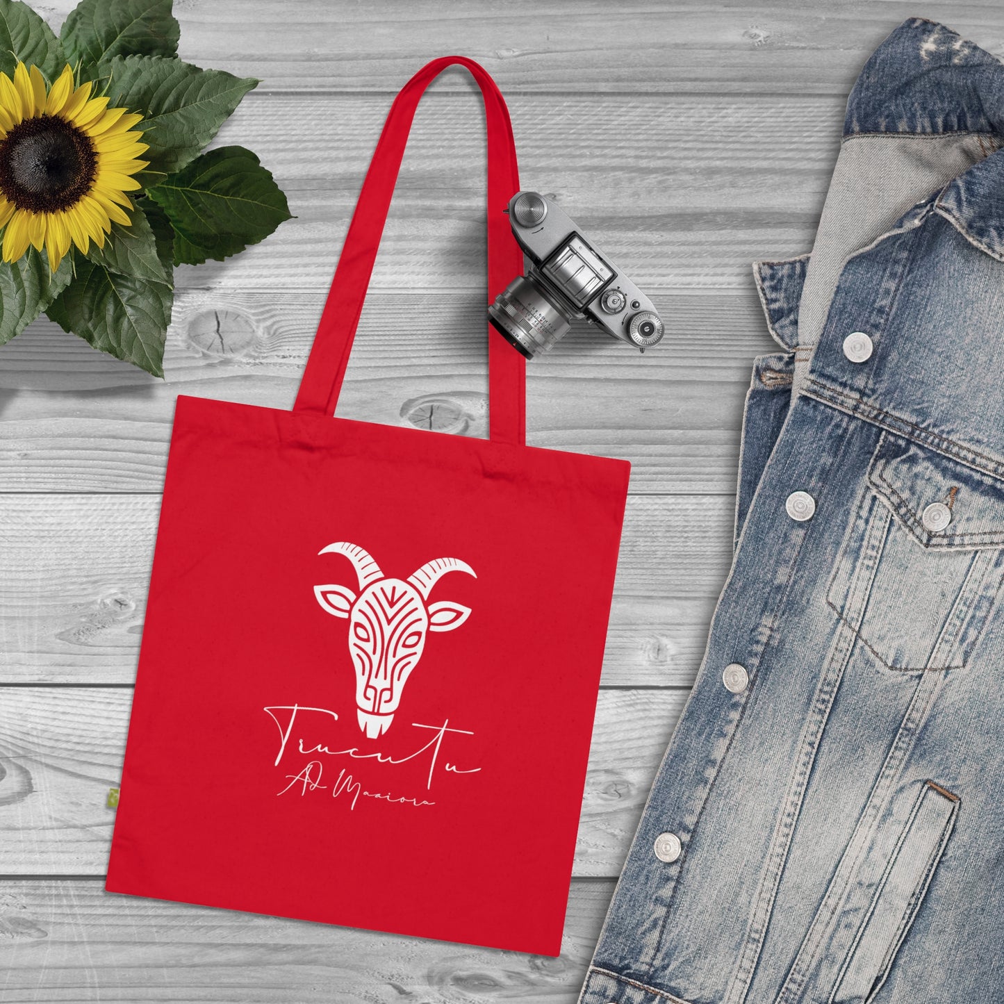 Borsa in Tela con Design Capra TRUCUTU – Stile Boho in Nero, Rosso e French Navy, Shopper Eco-Friendly, Idea Regalo per Amanti degli Animali e Moda Sostenibile