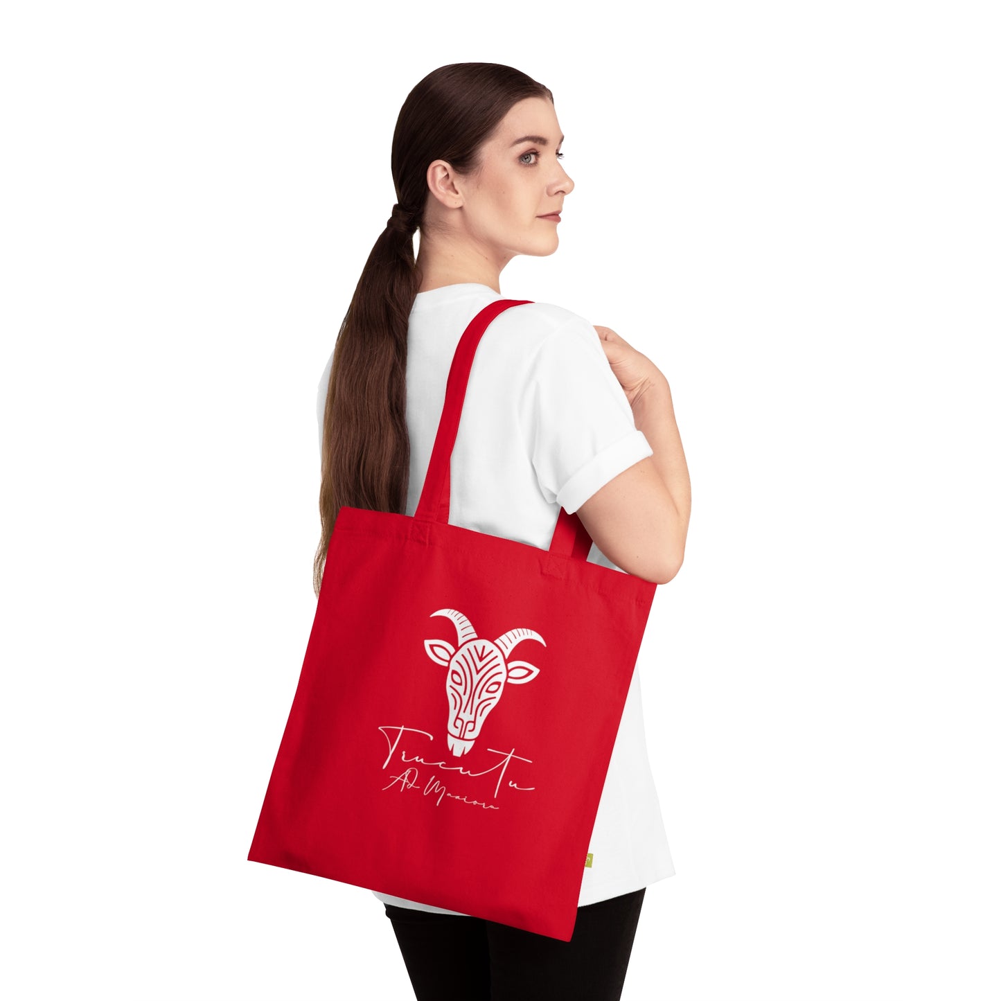 Borsa in Tela con Design Capra TRUCUTU – Stile Boho in Nero, Rosso e French Navy, Shopper Eco-Friendly, Idea Regalo per Amanti degli Animali e Moda Sostenibile