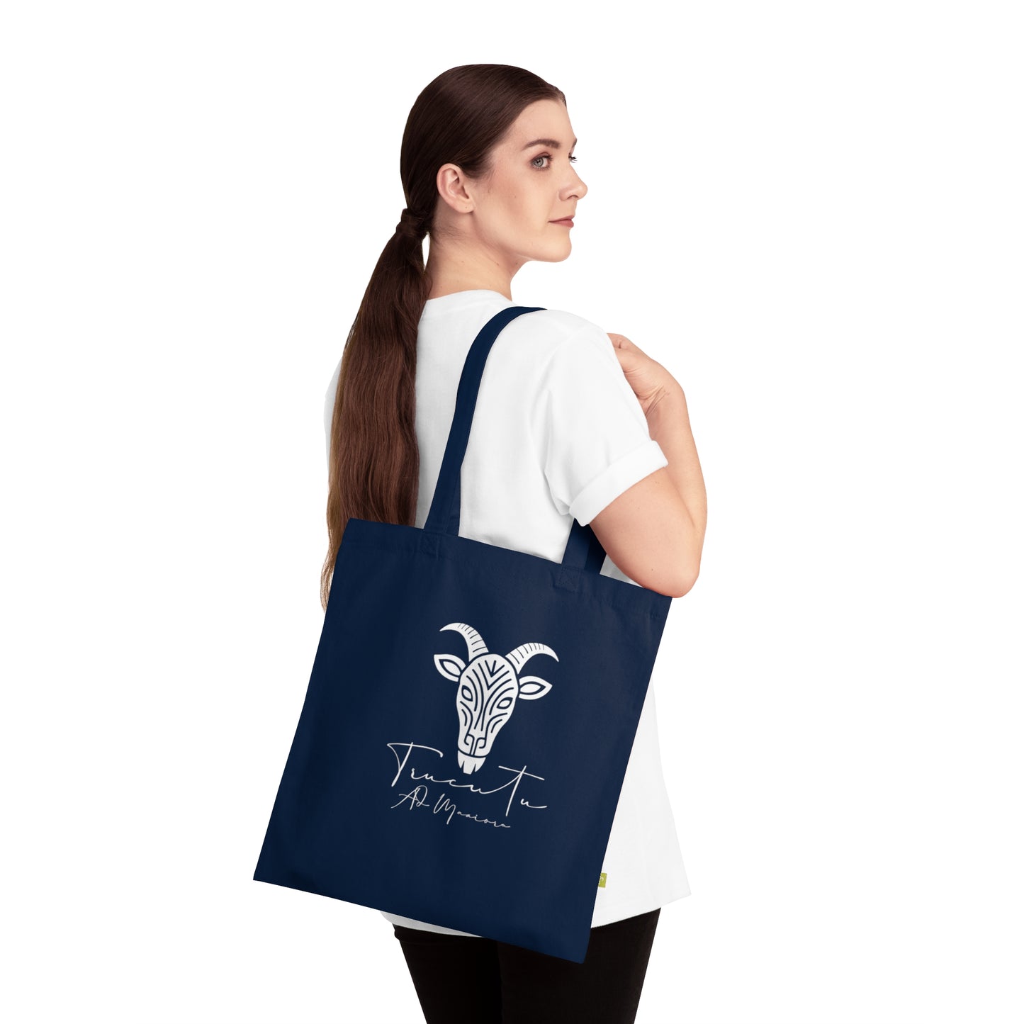Borsa in Tela con Design Capra TRUCUTU – Stile Boho in Nero, Rosso e French Navy, Shopper Eco-Friendly, Idea Regalo per Amanti degli Animali e Moda Sostenibile