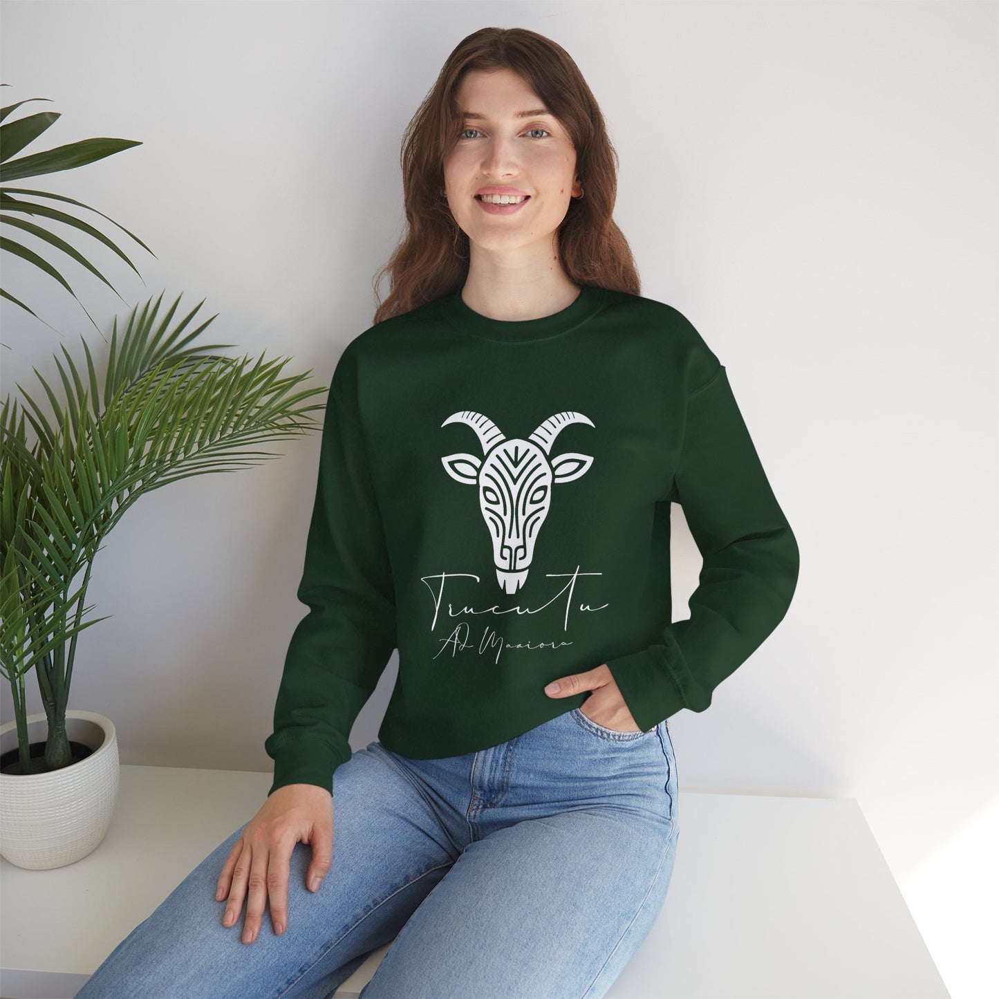 Felpa Unisex TRUCUTU con Simbolo della Capra – Stile Boho Festival | Regalo per Amanti della Natura | Morbida e Comoda