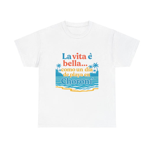 TRUCUTU “La Vita È Bella” Unisex Heavy Cotton Tee – Beach Life Shirt | Vacation Tee | Summer Apparel | Tropical Vibes Gift for Travel Lovers