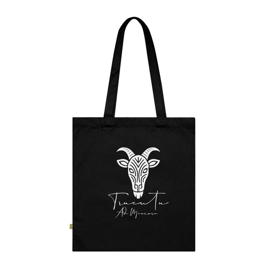 Borsa in Tela con Design Capra TRUCUTU – Stile Boho in Nero, Rosso e French Navy, Shopper Eco-Friendly, Idea Regalo per Amanti degli Animali e Moda Sostenibile