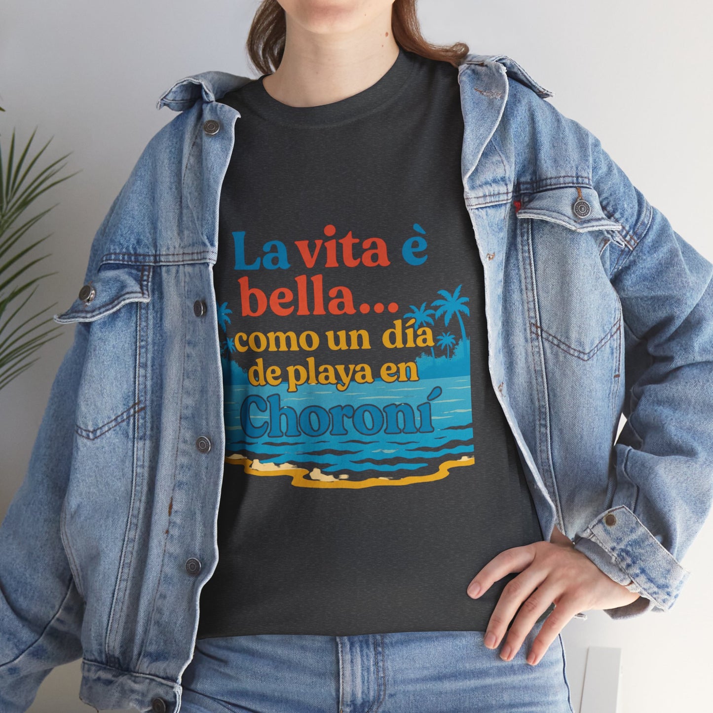 TRUCUTU “La Vita È Bella” Unisex Heavy Cotton Tee – Beach Life Shirt | Vacation Tee | Summer Apparel | Tropical Vibes Gift for Travel Lovers