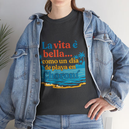 TRUCUTU “La Vita È Bella” Unisex Heavy Cotton Tee – Beach Life Shirt | Vacation Tee | Summer Apparel | Tropical Vibes Gift for Travel Lovers