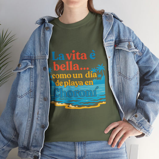 TRUCUTU “La Vita È Bella” Unisex Heavy Cotton Tee – Beach Life Shirt | Vacation Tee | Summer Apparel | Tropical Vibes Gift for Travel Lovers